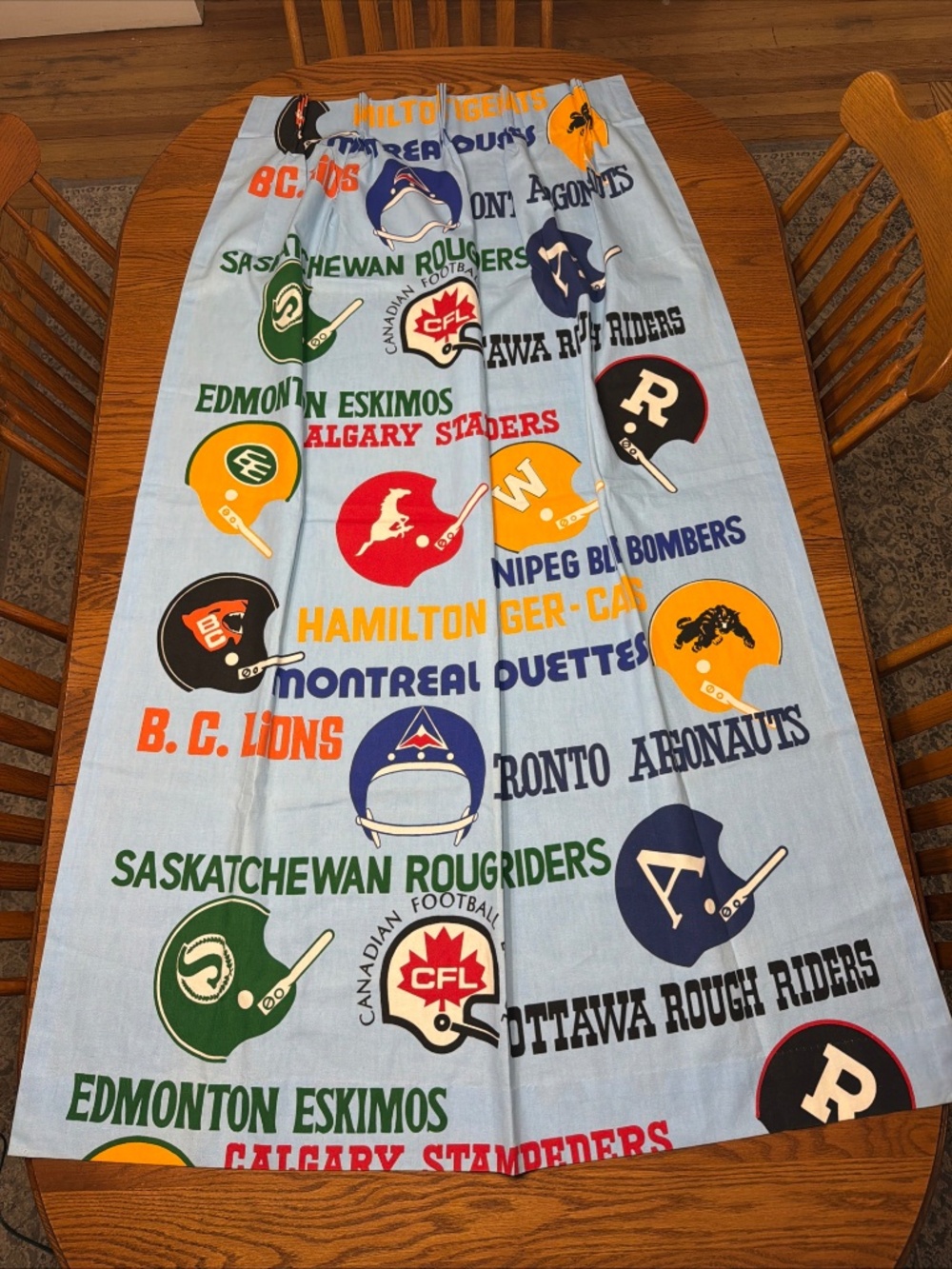 SEARS VTG 1970s CFL Canadian Football League Cotton Pinch Pleat Curtain Panel